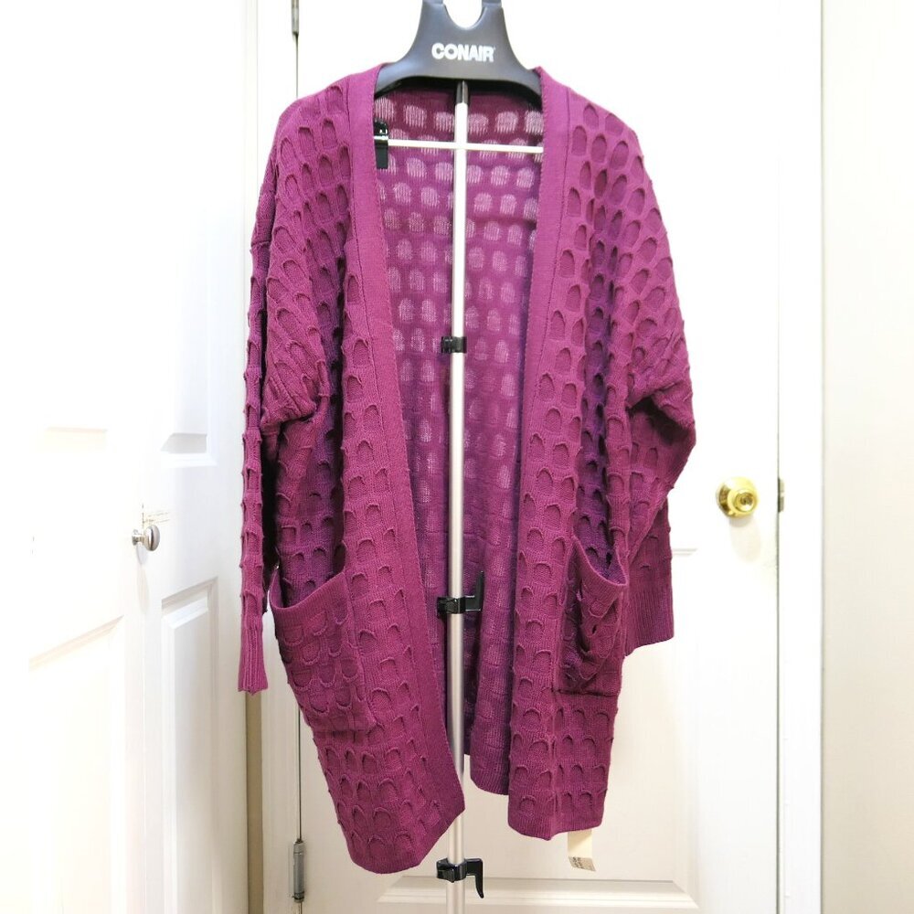 BloomChic Plus Size XL Open Front Plisse Patched Pocket Loose Cardigan Sweater